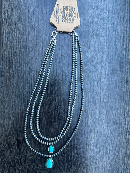 Multi Layered Necklace Navajo Bead Semi Stone