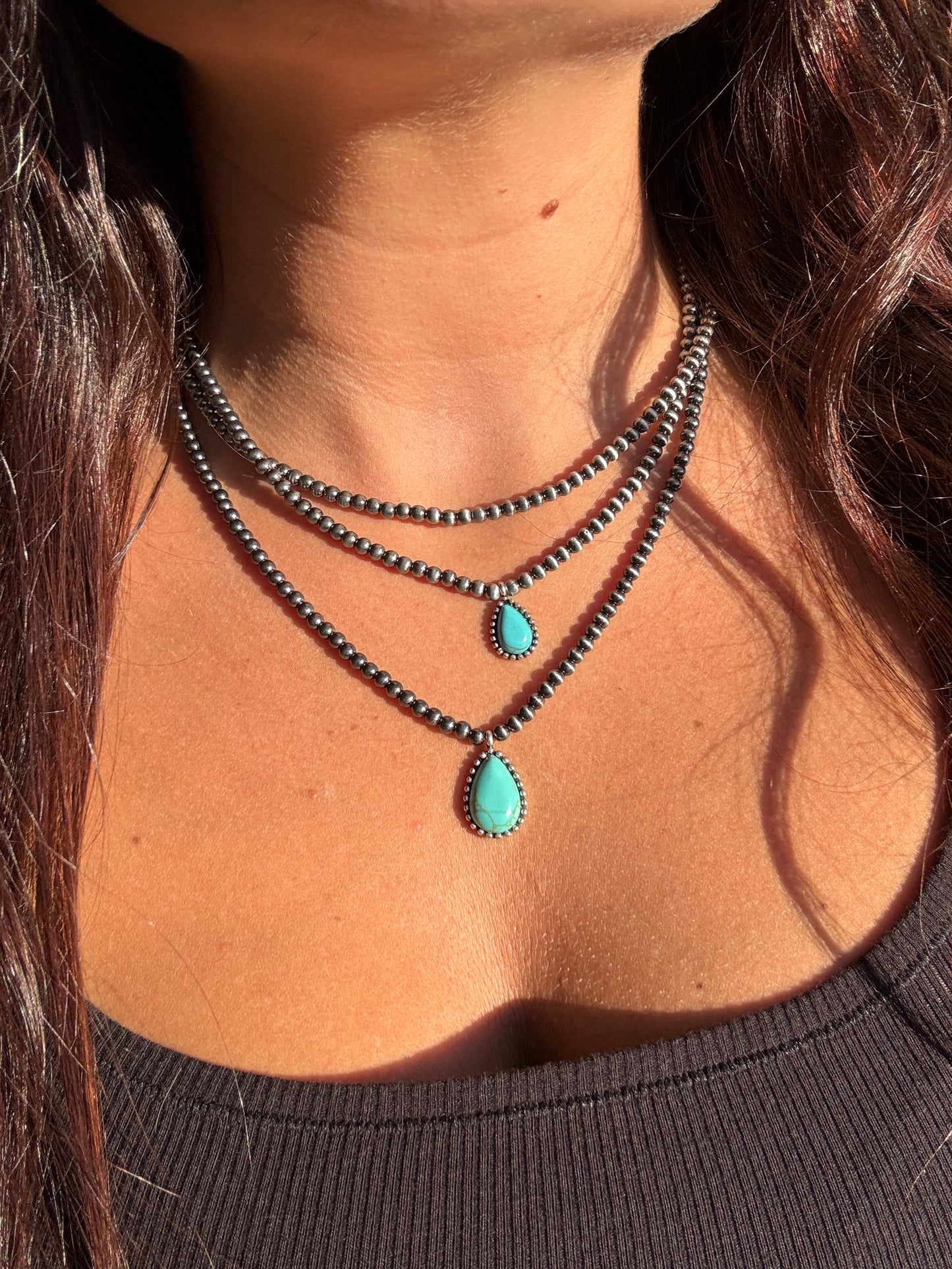 Multi Layered Necklace Navajo Bead Semi Stone