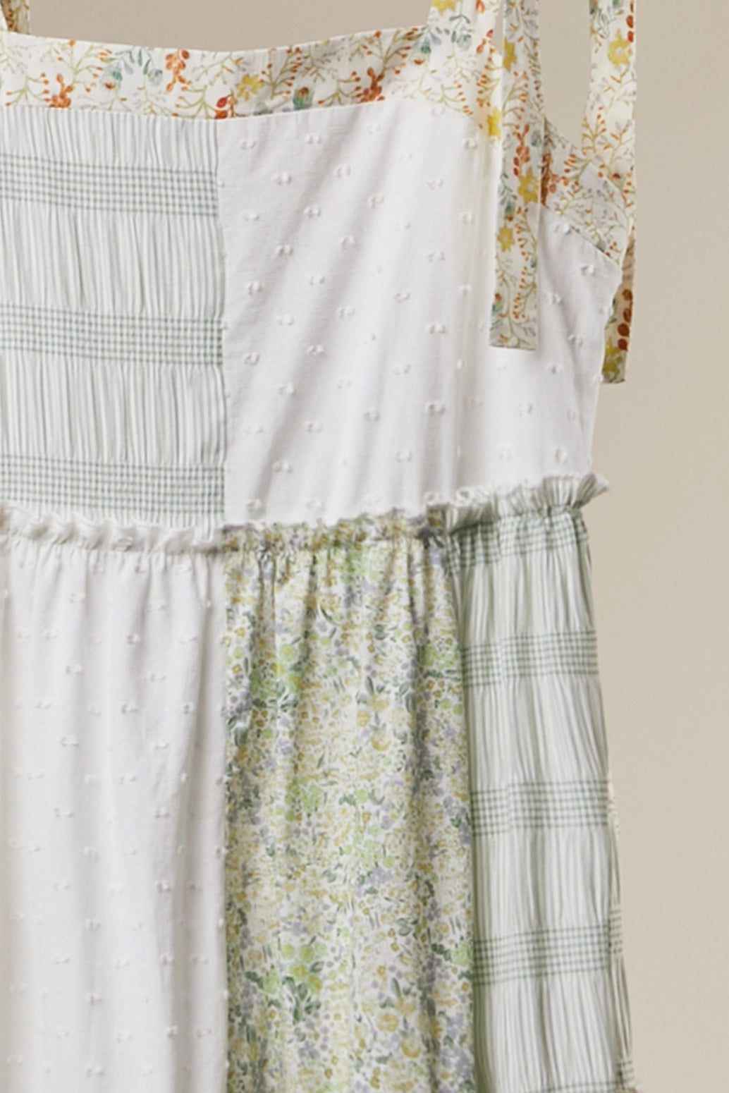 Patchwork Tie-Shoulder Tiered Maxi Dress