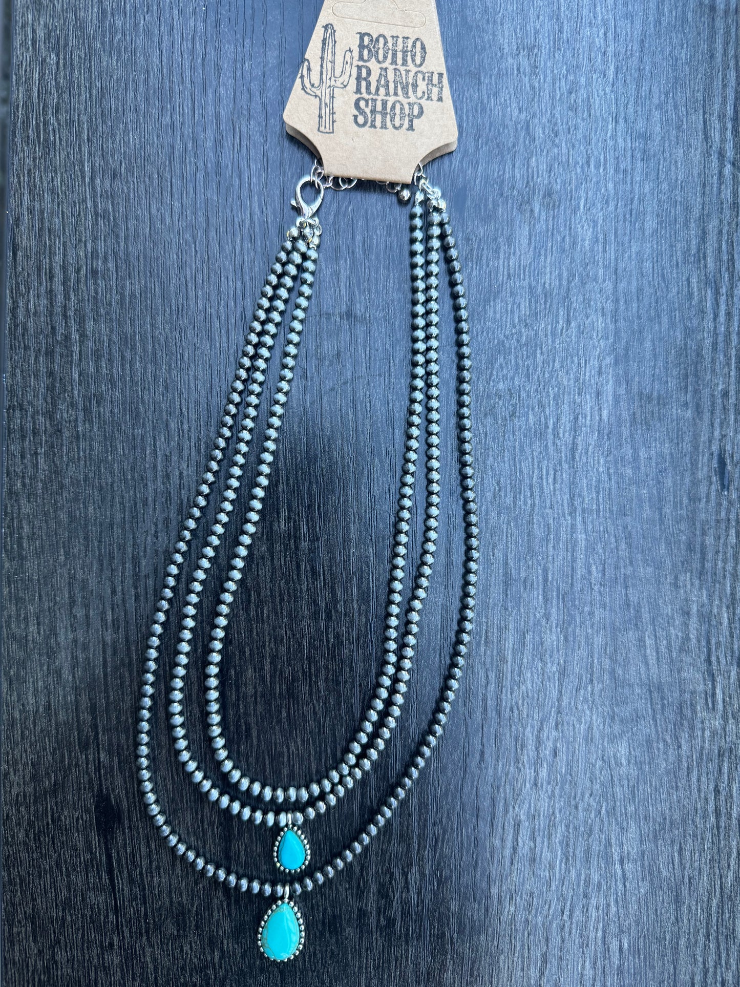 Multi Layered Necklace Navajo Bead Semi Stone