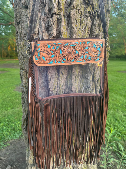 Hand Tooled Clear Crossbody Purse