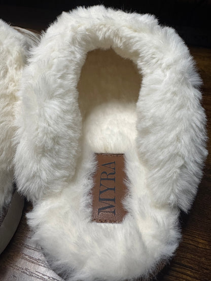 Alamosa Hair-On Hide Lined Slippers - Brown/White