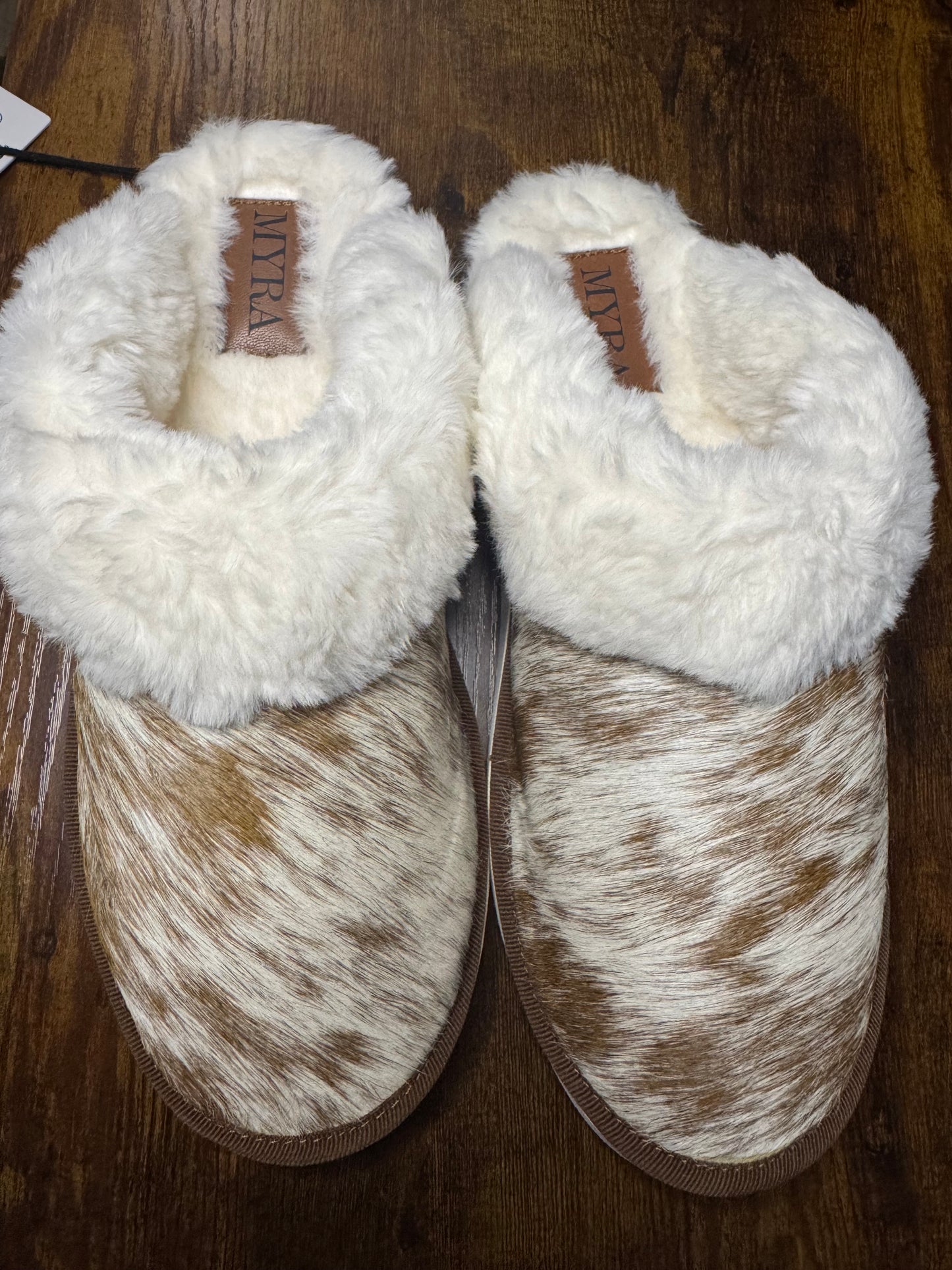 Alamosa Hair-On Hide Lined Slippers - Brown/White
