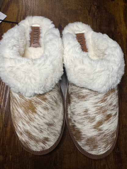 Alamosa Hair-On Hide Lined Slippers - Brown/White
