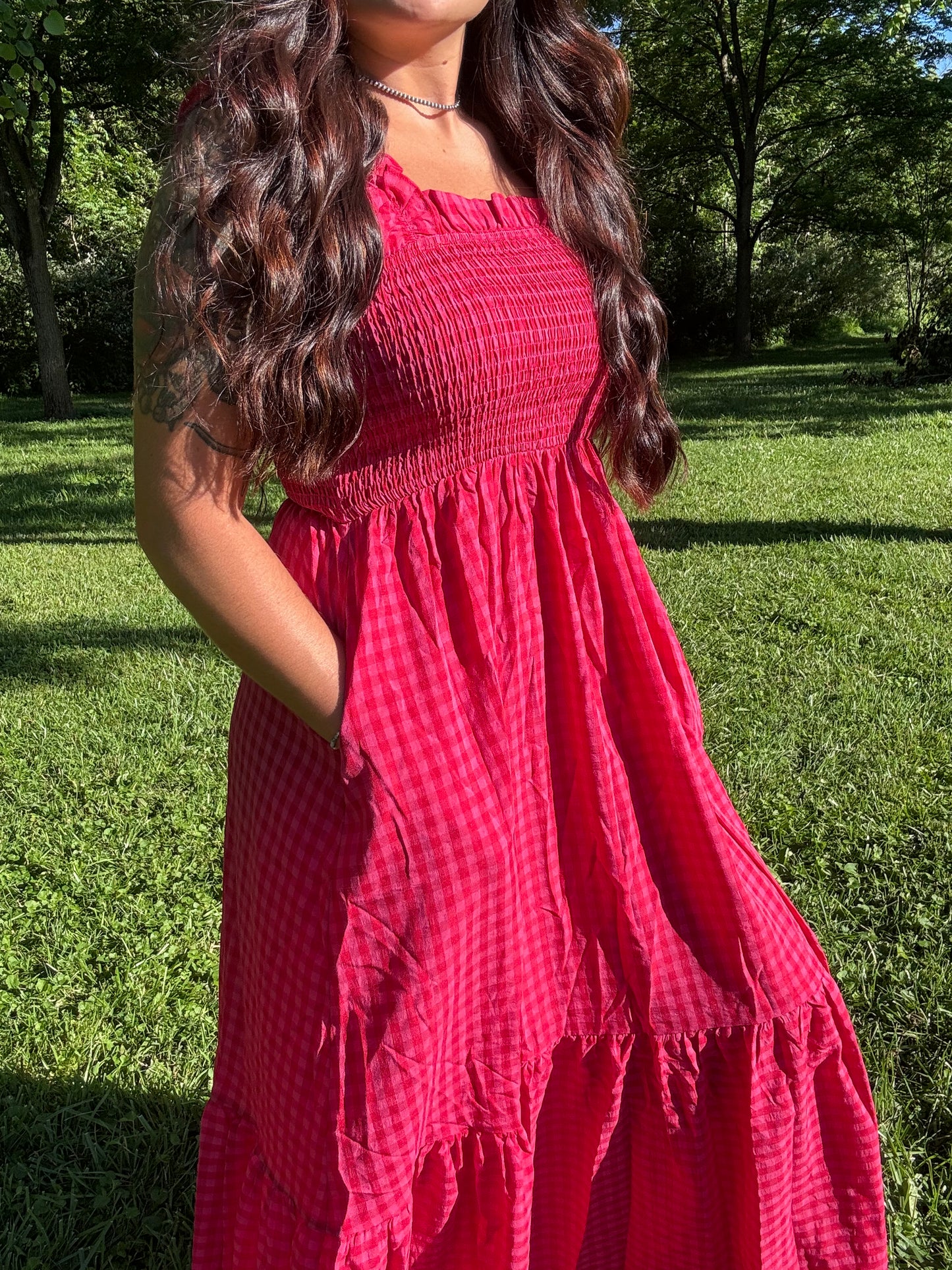 Gingham Plaid Sundress with Pockets