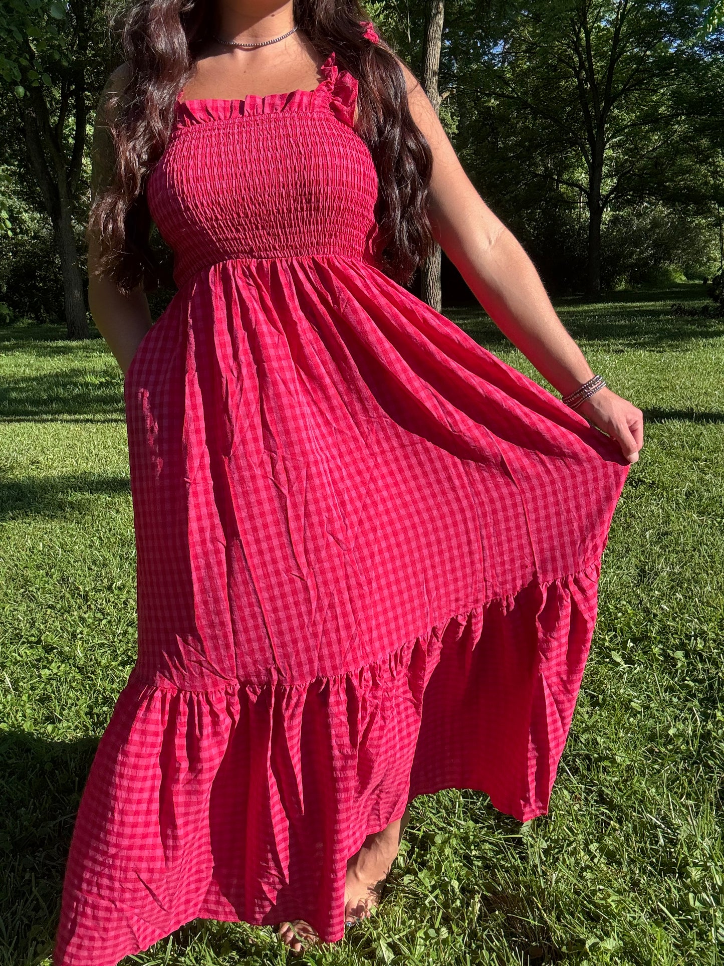 Gingham Plaid Sundress with Pockets