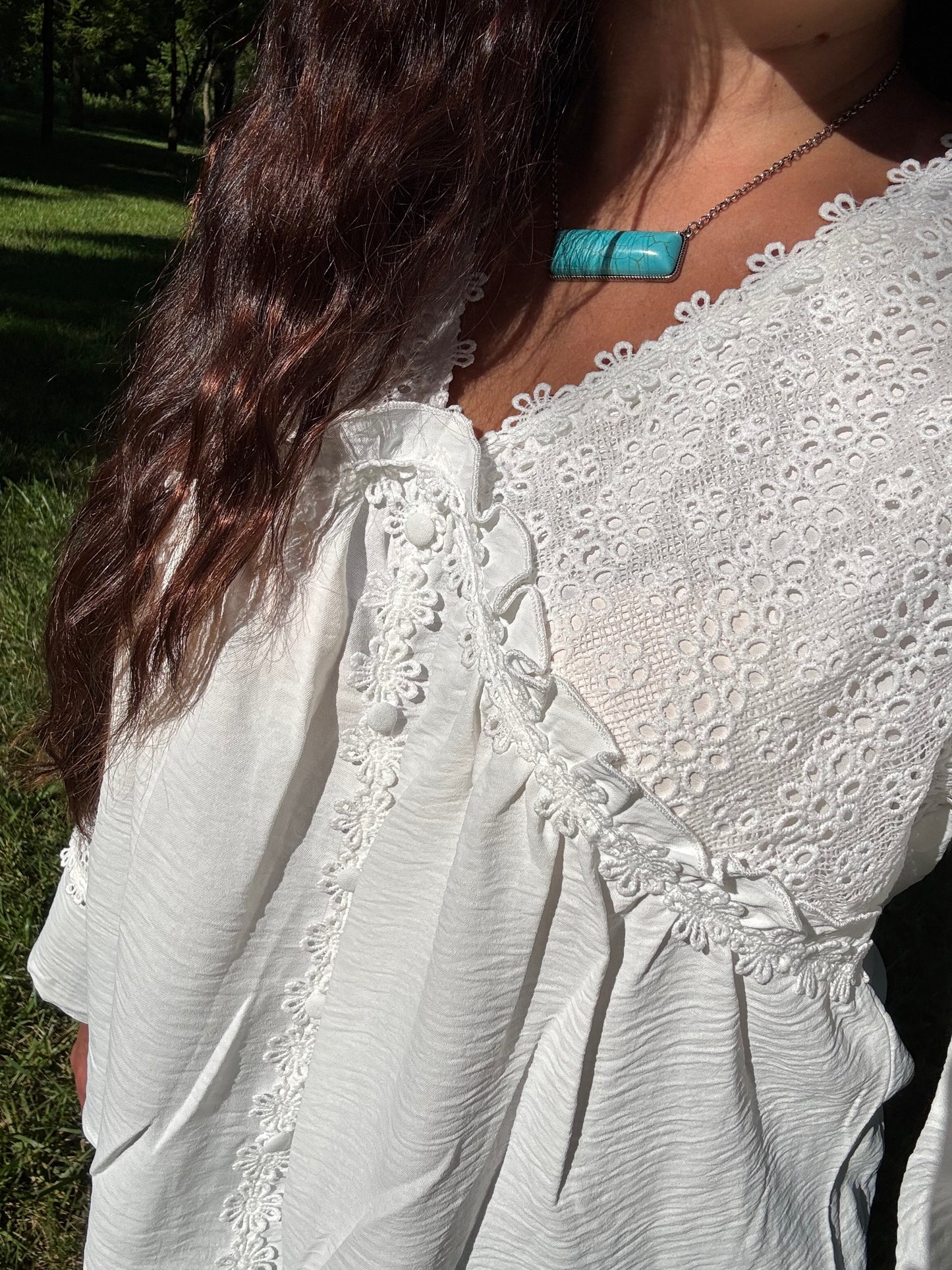 Floral Lace Patchwork Frilled Long Sleeve Blouse