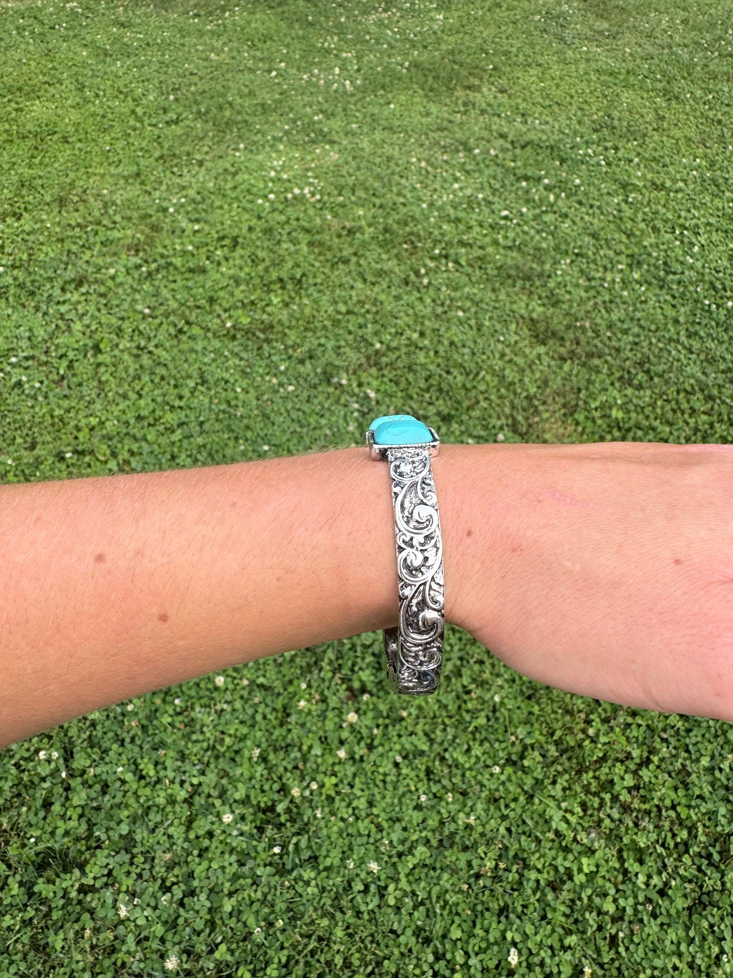 Western Stone Hinge Bangle Bracelet