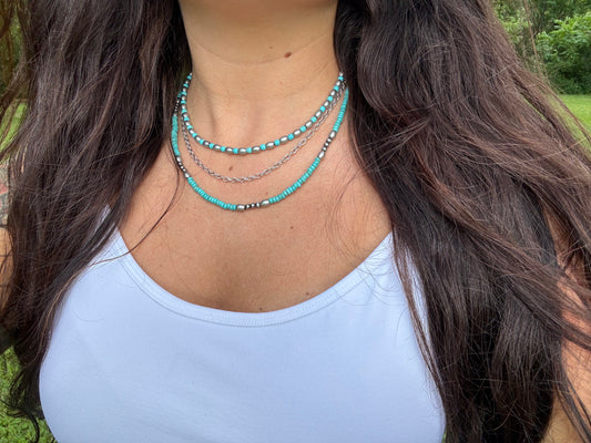 Western Semi Stone Layered Navajo Bead Necklace