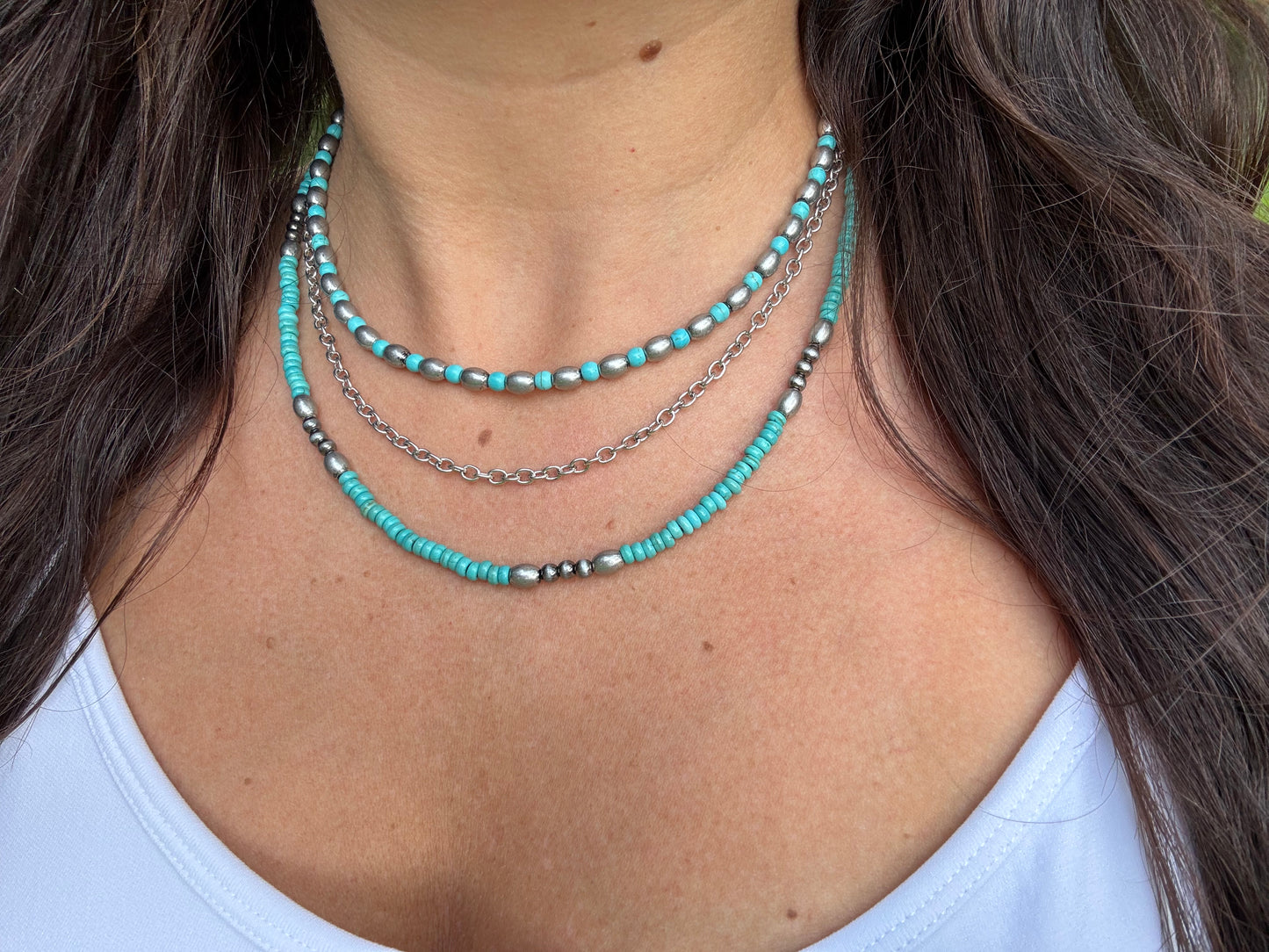 Western Semi Stone Layered Navajo Bead Necklace