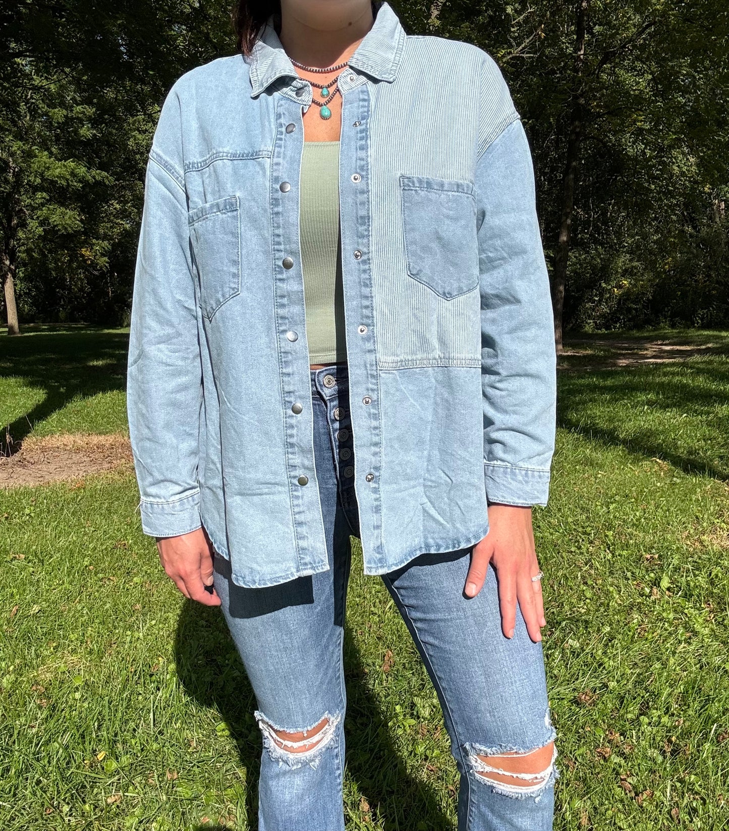 Denim Patchwork Button Down Shacked