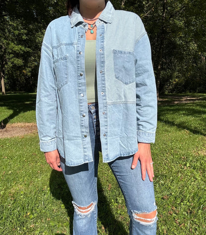 Denim Patchwork Button Down Shacked