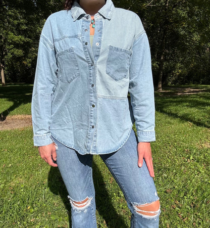 Denim Patchwork Button Down Shacked