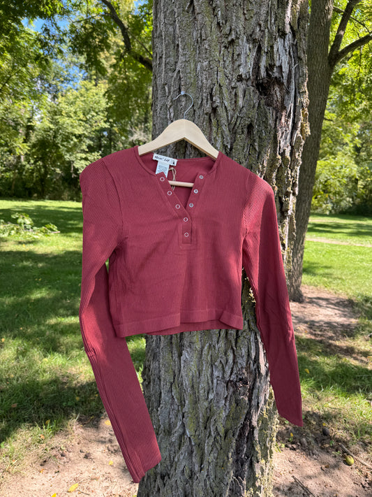 Fitted Crop Henley Knit Top