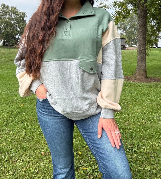 Colorblock Half Snap Sweatshirt