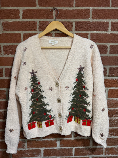 Christmas Tree Embroidered Cardigan