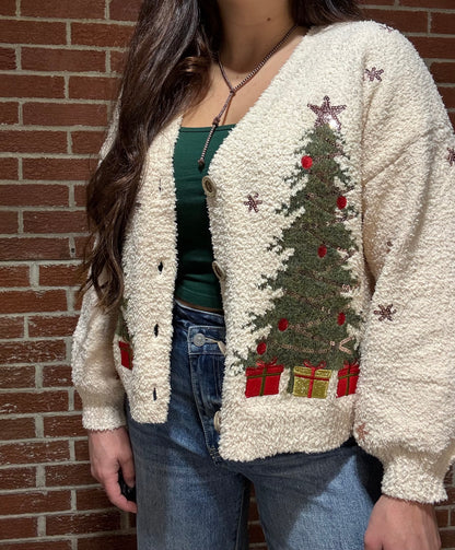 Christmas Tree Embroidered Cardigan