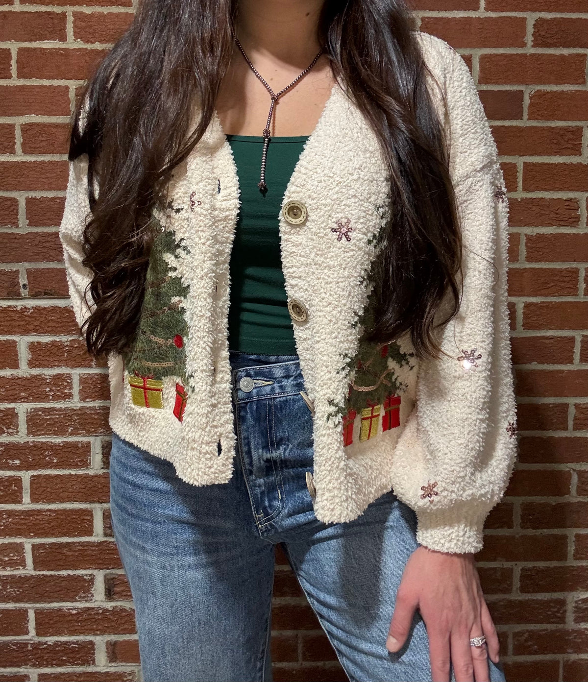 Christmas Tree Embroidered Cardigan